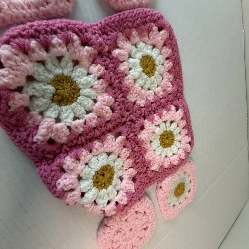 Lot of 5 Hand Crochet Pink Floral Doilies Barbiecore